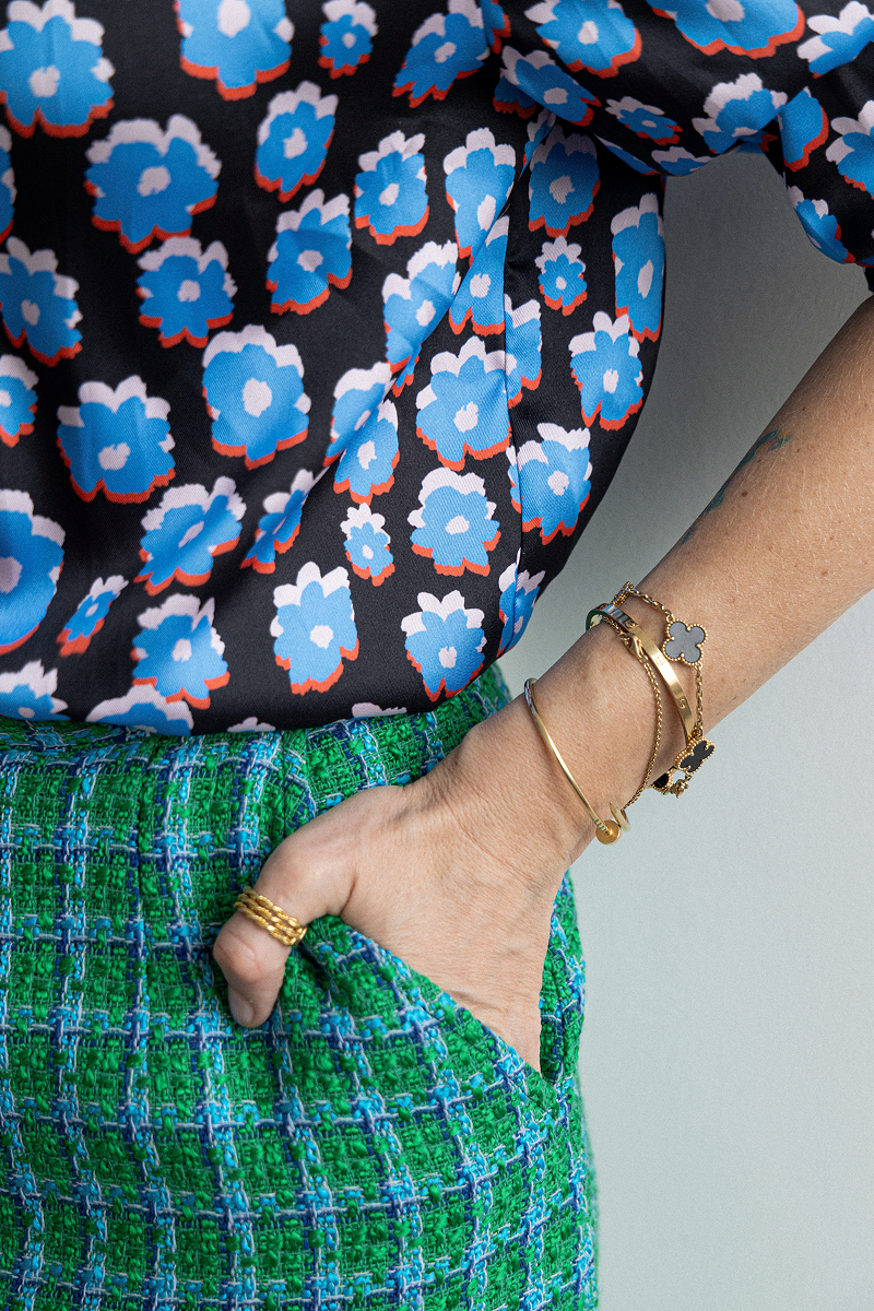 Юбка из твида зеленого цвета в синюю клетку